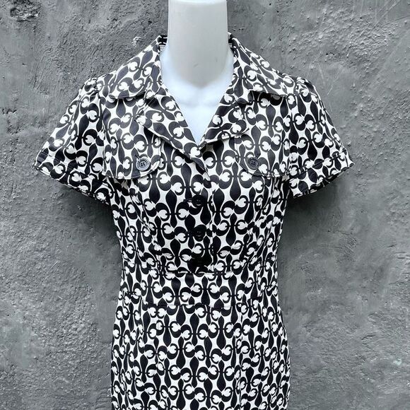 CLUB MONACO KATE SHIRTDRESS FLEUR DE LIS PRINT SHORT SLEEVE POLO DRESS SIZE 0 - Picture 11 of 15